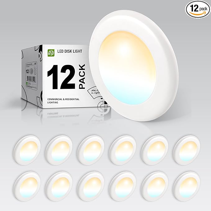ASD 12 Pack LED Disk Lights 4 Inch, 10W 5CCT 2700K-5000K 685LM CRI90+, Dimmable Flush Mount Ceiling Light Fixture, Low Profile Surface Mount Disc, Junction Box or Recessed Can Install, UL Energy Star