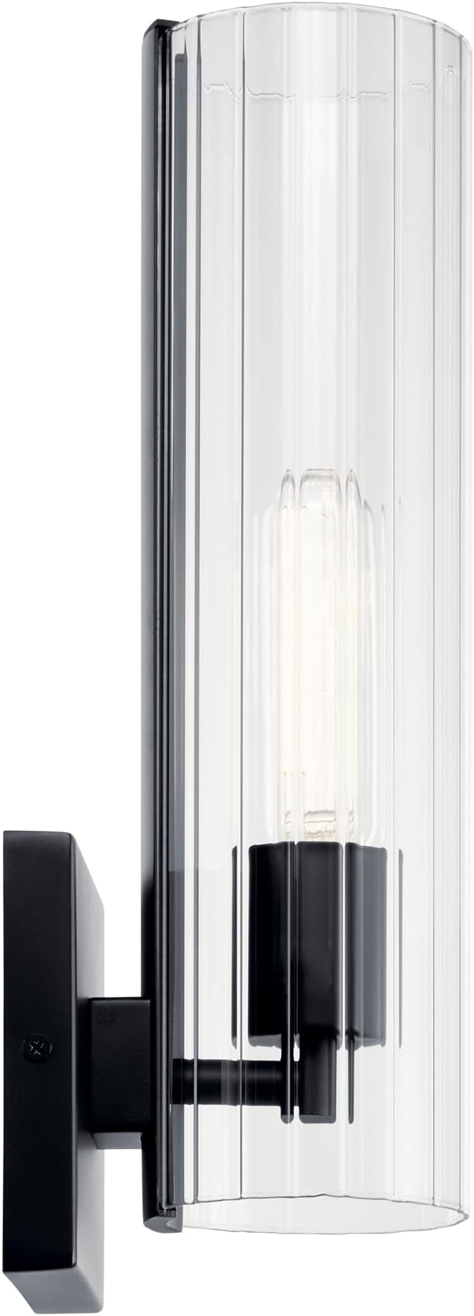 Kichler Jemsa 1 Light Wall Sconce, Modern Light with Clear Fluted Glass in Black for Bathroom, Powder Room, Sides of Fireplace, Down a Hallway, Kitchen, or Bedroom (14" x 4.75"), 55165BK