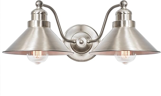 Kira Home Welton 19" 2-Light Modern Farmhouse Vanity Light with Dual Funnel Shades, Industrial Silver Wall Sconce Bathroom Light, Brushed Nickel Finish