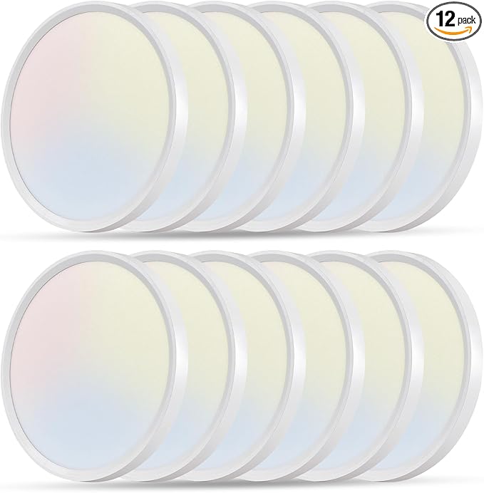 12PK 12 Inch LED Flush Mount Ceiling Light, 24W, 2520LM, 3000K/4000K/6000K CCT Selectable, 0.9inch Super Slim LED Ceiling Fixture, Low Profile Round Flat Panel Light for Bedroom,Kitchen,Hallway(White)