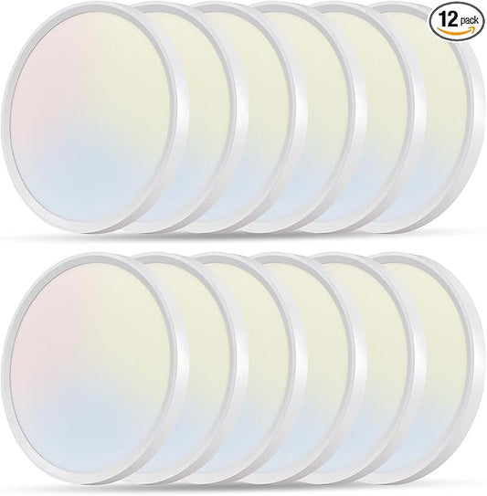 12PK 12 Inch LED Flush Mount Ceiling Light, 24W, 2520LM, 3000K/4000K/6000K CCT Selectable, 0.9inch Super Slim LED Ceiling Fixture, Low Profile Round Flat Panel Light for Bedroom,Kitchen,Hallway(White)