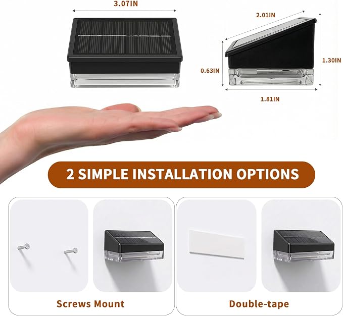 NIORSUN Solar Fence Lights 20 Pack, Outdoor Solar Lights with 3 Color Temperatures, IP65 Waterproof Wide-Angle LED Lighting for Fence, Patio, Yard, Deck, Wall, Garden (Black)