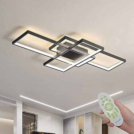 Modern LED Ceiling Light 31.5" Dimmable Black Ceiling Light Fixture with Remote Control Square 54W 3000K-6500K Ceiling Lamp for Kitchen, Living Room, Bedroom