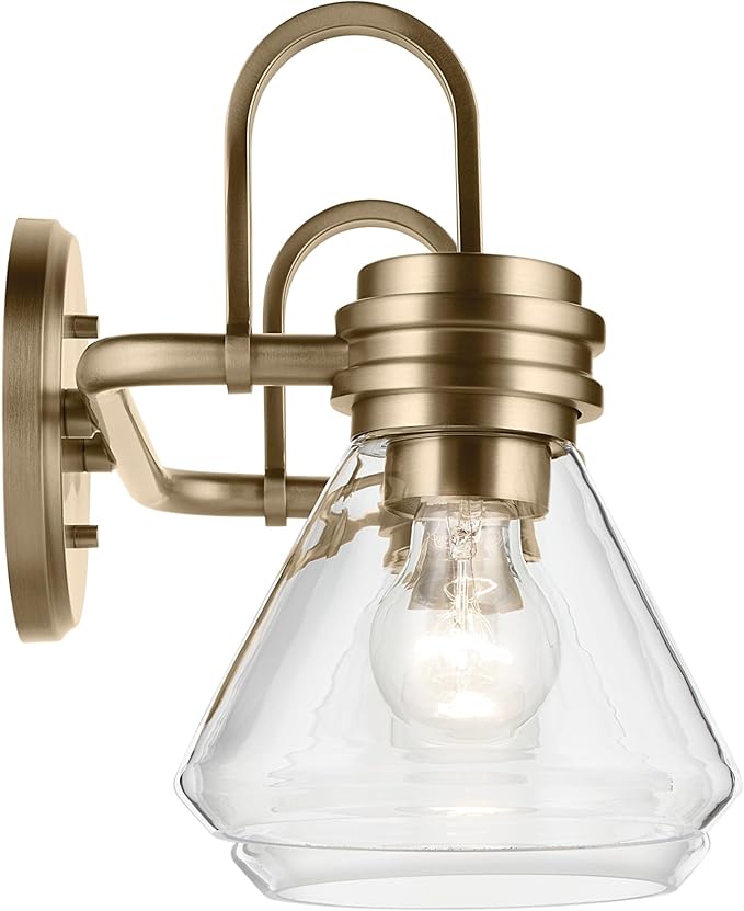 Kichler Farum 19.25" 2-Light Bathroom Vanity Light Fixture with Clear Glass in Champagne Bronze for Vanity Mirror, Jack & Jill Layout, Over Mirror (19.25" W x 9.5" H), 55154CPZCLR