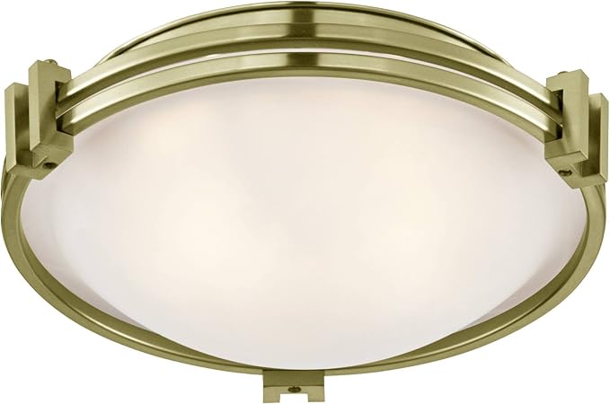 Possini Euro Design Deco Mid Century Modern Close to Ceiling Light Flush Mount Fixture 12 3/4" Wide Warm Brass Gold Satin White Glass Bowl Shade for Bedroom Kitchen Living Room Hallway Bathroom