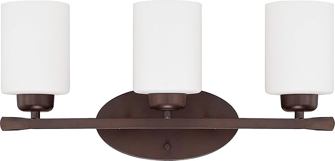 HomePlace Lighting 115231BZ-338 Dixon Modern Soft White Glass Bathroom Vanity Wall Light, 3-Light 300 Total Watts, 9"H x 21"W, Bronze