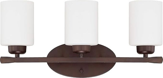 HomePlace Lighting 115231BZ-338 Dixon Modern Soft White Glass Bathroom Vanity Wall Light, 3-Light 300 Total Watts, 9"H x 21"W, Bronze