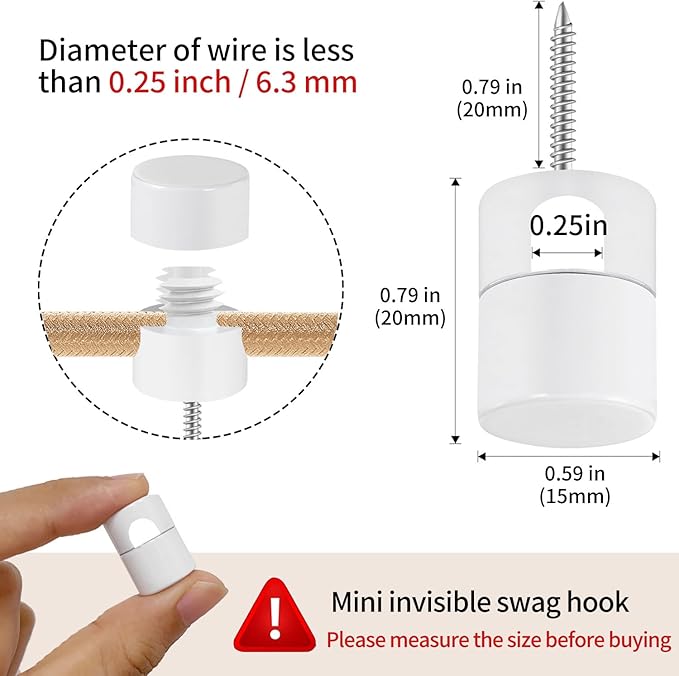 6 Pack Aluminum Swag Hooks for Ceiling Hanging, Swag Hook Super Load, White Ceiling Hooks for Hanging Lights, Ceiling Hook, Modern Ceiling Hooks for Pendant Light- Easy to Use