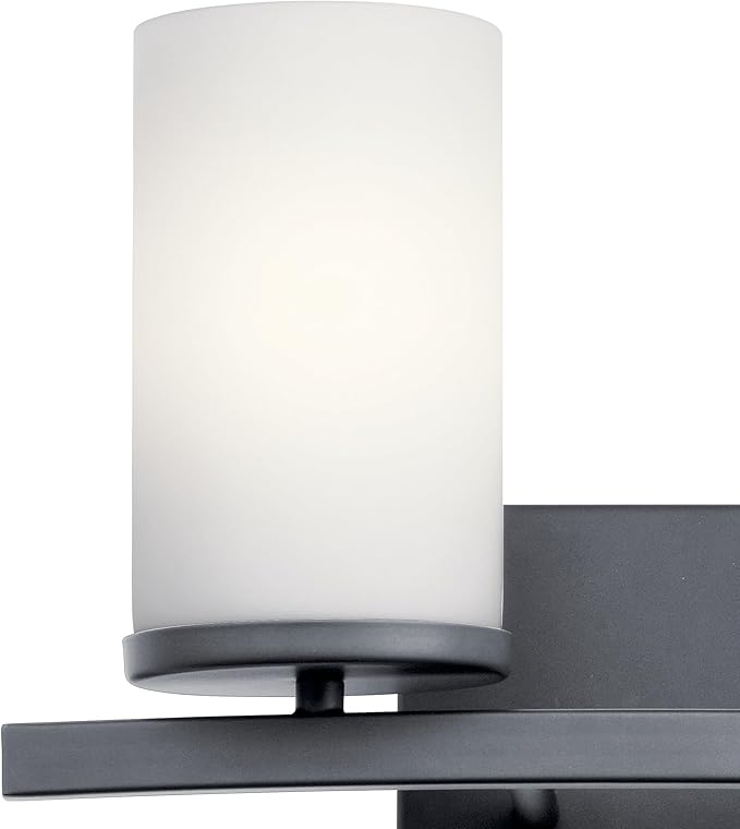 Kichler Crosby 2-Light Bathroom Vanity Light Fixture, Modern Black Wall Mount Lighting with Satin Etched Cased Opal Glass, 15 in x 8.75 in Dimensions, 200W Total, 45496BK