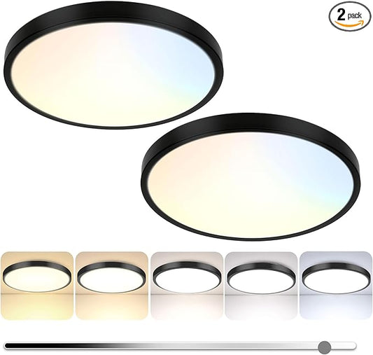 2-Pack 36W Dimmable LED Ceiling Lights Black, 13 inch Flush Mount Light Fixtures 3600LM 2700K/3000K/4000K/5000K/6500K Color Changing Ceiling Lights, Modern Lighting for Kitchen Living Room Bedroom
