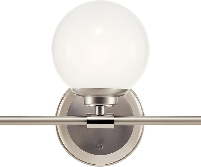 Kichler Benno 3-Light Bathroom Vanity Light Fixture, Modern LED Light with Opal Glass in Polished Nickel and Brushed Nickel, for Bathroom or Powder Room (8.75" x 24.5"), 55172PN