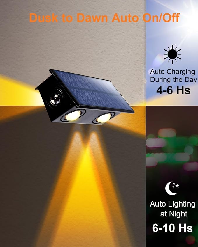 8 Pack 3-Side Solar Fence Lights Outdoor Waterproof with Warm White LED Spot Lens, for Wall, Deck, Patio, Yard, Rail, Garage, Pool, Designed for Enhanced Security, Easy Install