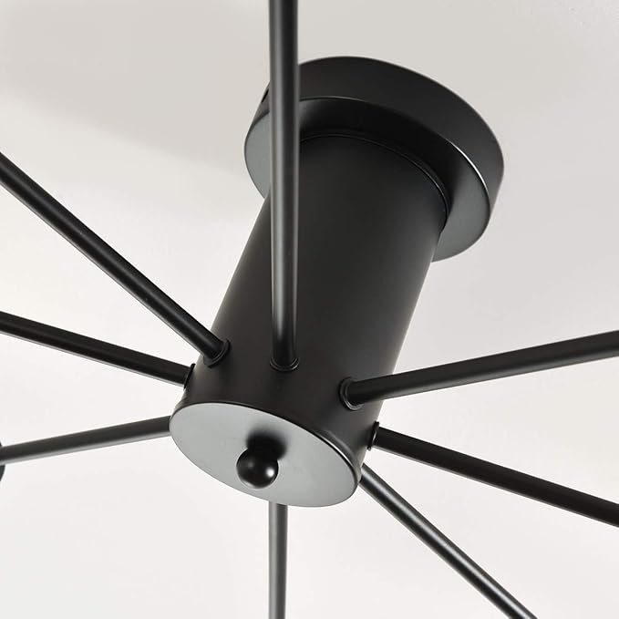 Garwarm 8-Light Sputnik Chandelier Black Industrial Semi Flush Mount Ceiling Light Fixture Mid Century Modern Pendant Light for Kitchen Farmhouse Living Room