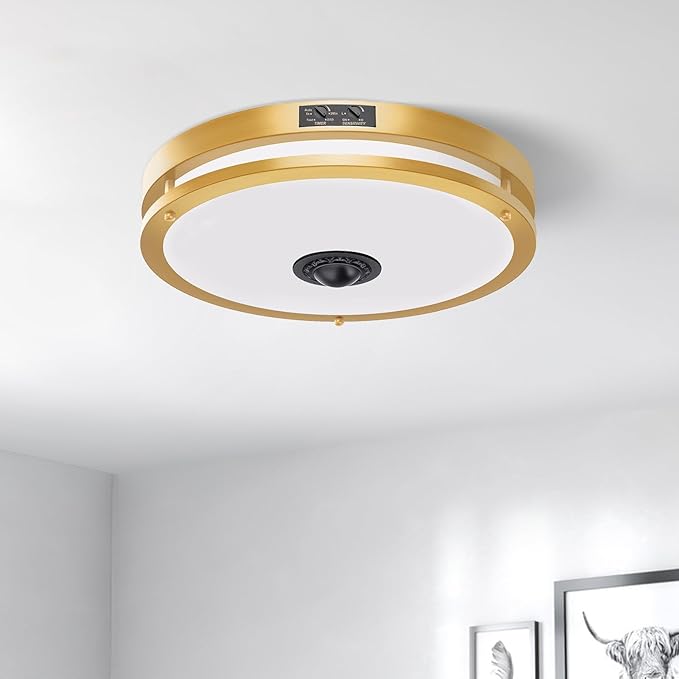 2 Pack 24W LED Motion Sensor Outdoor Ceiling Light, 12IN 2700K/3000K/3500K/4000K/5000K Adjustable Ceiling Lights, Dusk to Dawn Flush Mount LED Ceiling Light Fixture for Porch, Garage, Gold