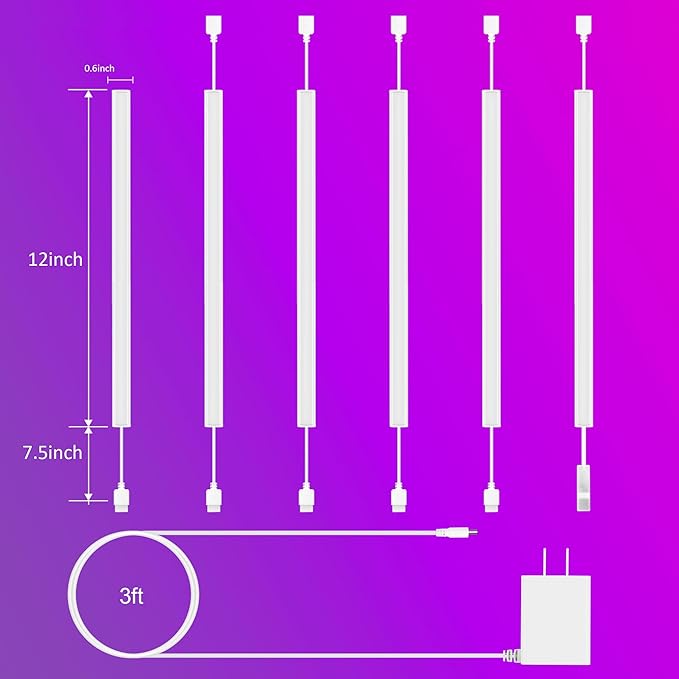 Benreom 6 Pcs RGB Under Cabinet Lights Kit, Smart App and Remote Control Under Cabinet Lighting, Dimmable Under Counter Lights for Kitchen, Plug in LED Lights Bar for Cabinet, Counter, Workbench, Desk