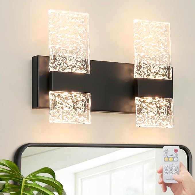 Modern Matte Black 4-Lights Bathroom Vanity Light, LED Bathroom Light Fixtures Over Mirror, Dimmable Acrylic Wall Lighting Fixtures, Hardwired Wall Light(H9.25in, L13.78in)