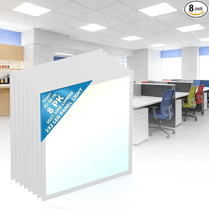 2x2 LED Flat Panel Light Drop Ceiling Office Fixture,5 CCT 3000K-6500K Adjustable & 5 Wattage Selectable, 0-10V Dimmable, 2X2 LED Flush Mount Ceiling Light,ETL Listed 8 Pack