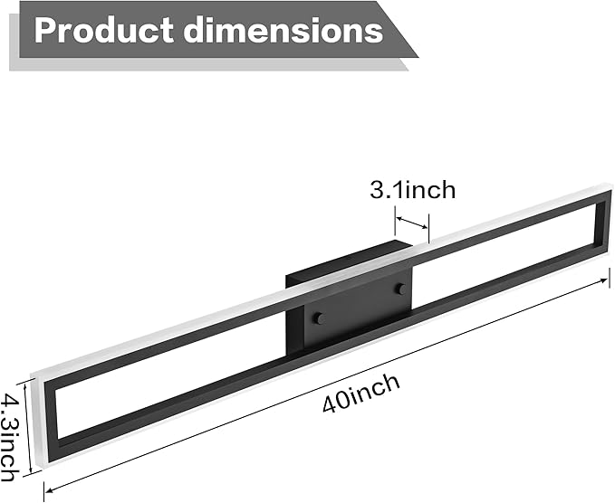 ZUZITO Modern Bathroom Vanity Light - Matte Black Bathroom Light Fixture 40 Inch - Dimmable LED Vanity Bar Light 6000K