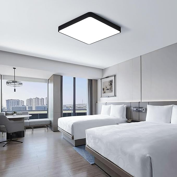 Ganeed 19.6 inch LED Ceiling Light, 39W Black LED Day White 6500K Square Flush Mount Ceiling Lamps, Energy Saving Light Fixture for Office Bedroom Kitchen Hallway Stairways