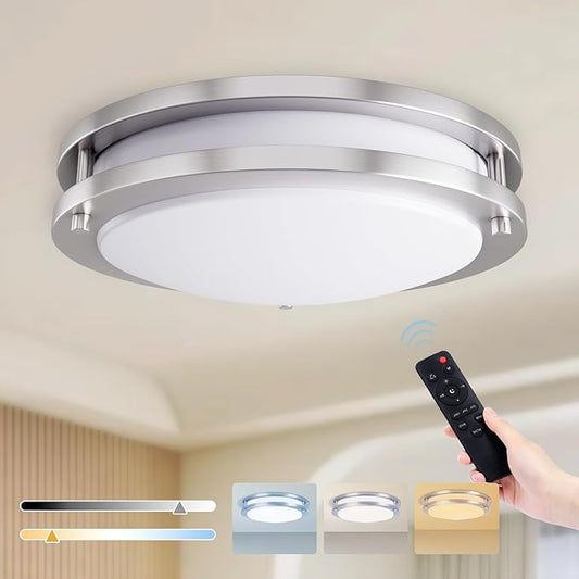 Kalium LED Ceiling Light with Remote 13 Inch Flush Mount Ceiling Light Fixture,24W 3000K-6000K Adjustable Color Temperature,Dimmable Lighting Fixtures for Kitchen Bedroom Hardwired Installation