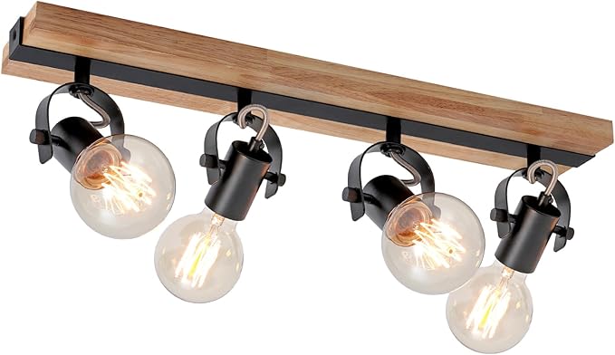 SEEBLE 4-Light Rectangular Flush Mount Ceiling Light, Linear Wood Track Lighting with Adjustable Spotlights, Farmhouse Kitchen Ceiling Light for Dining Room Hallway Bathroom