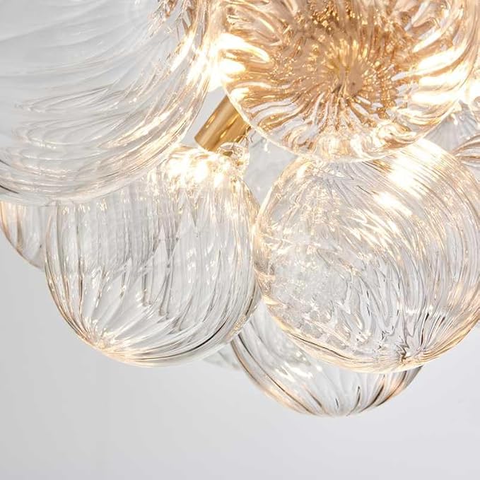 AGV LIGHTING Modern Bubble Glass Flush Mount Ceiling Light Fixture, Gold 4-Light Ceiling Chandelier with Clear Textured Glass Globe Shades, 18” Living Room Bedroom Dining Room Lighting