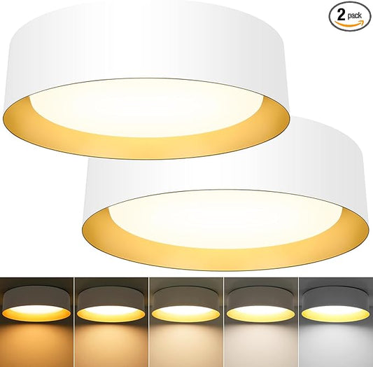 BrightHome Flush Mount Ceiling Light White, 13in 2600LM 25W, LED Ceiling Light Fixture 5CCT 2700K 3000K 4000K 5000K 6000K, Dimmable Ceiling Lamp for Bedroom Hallway, 2 Packs, White and Gold