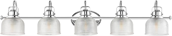 JONATHAN Y 42.75" Chrome Modern Bathroom Vanity Light, 5-Light LED Wall Sconce, Clear Glass Bell Shade for Mirror Hallway Kitchen, ETL Listed, LED Bulb Included (JYL7903A)