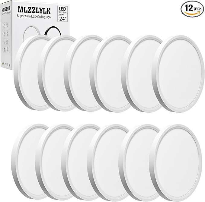12PK White LED Flush Mount Ceiling Light Fixture,24W Super Slim LED Ceiling Light 2400LM,3000K/4000K/6000K CCT Selectable,Close to Ceiling Round Flat Panel Light for Bedroom,Kitchen,Hallway