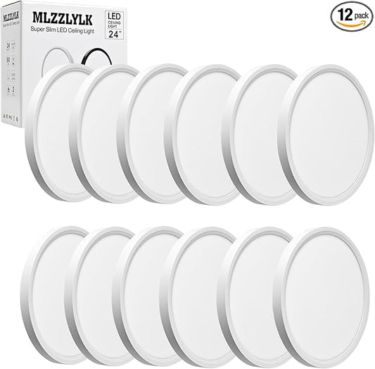 12PK White LED Flush Mount Ceiling Light Fixture,24W Super Slim LED Ceiling Light 2400LM,3000K/4000K/6000K CCT Selectable,Close to Ceiling Round Flat Panel Light for Bedroom,Kitchen,Hallway