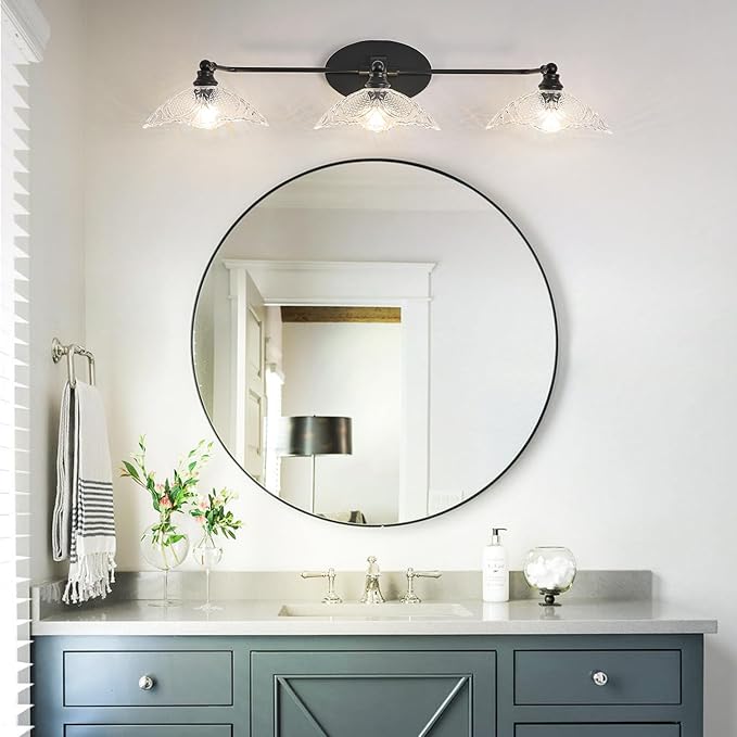 Vintage Vanity Light, 3-Light Black Vanity Light Bathroom Lights fixtures Over Mirror 33.85 Inch Modern Dimmable Bath Light Fixture for Bathroom Makeup, (Requires E12 Bulb, Not Included)