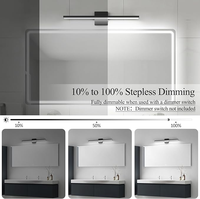 Ralbay 5 Color Temperature Dimmable LED Modern Bathroom Vanity Light Bar 24inch Matte Black Modern Acrylic Bathroom Wall Lighting Fixtures Over Mirror