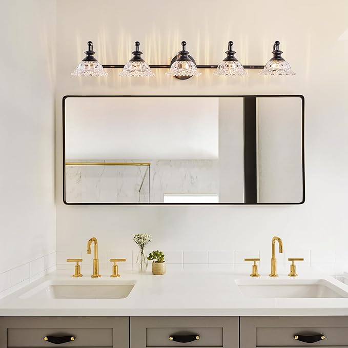 XIEDUN 37.4" 5 Light Vanity Light for Bathroom (Exclude G9 Bulb) Black Vanity Lights for Bathroom