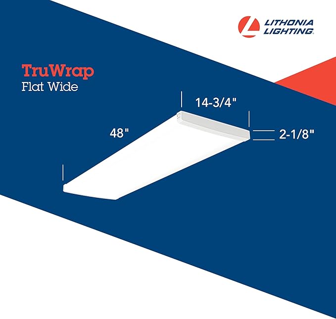 Lithonia Lighting TruWrap 4 Foot LED Ceiling Light Fixture, Low-Profile Wraparound LED Shop Light, Adjustable Lumens, Selectable Warm White/Cool White/Daylight Color, Flat Diffuser, Wide Width