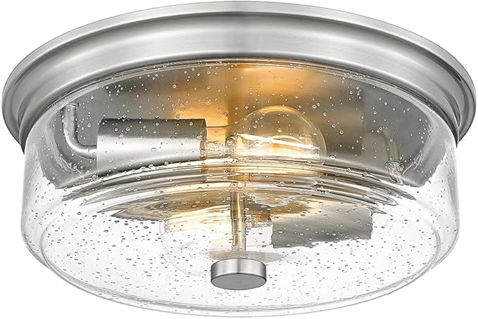 Brushed Nickel Flush Mount Ceiling Light Fixtures, 12 Inch 2-Light Light Fixtures Ceiling Mount with Seeded Glass Lampshade,Ceiling Light for Kitchen, Hallway, Entryway