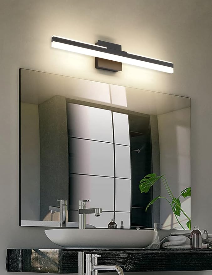 Joossnwell LED Vanity Lights for Bathroom Modern Black Bathroom Light Fixtures Over Mirror Bath Wall Lamp 23.62 inch Long 22W Warm Light 3000K