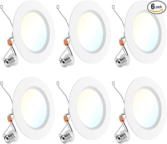 Sunco 6 Pack 6 Inch LED Recessed Light Retrofit, Can Lights for Ceiling, 1700 LM High Brightness, Selectable CCT 2700K/3000K/4000K/5000K/6000K, 17W=120W, Dimmable, Baffle Trim, Damp Rated UL