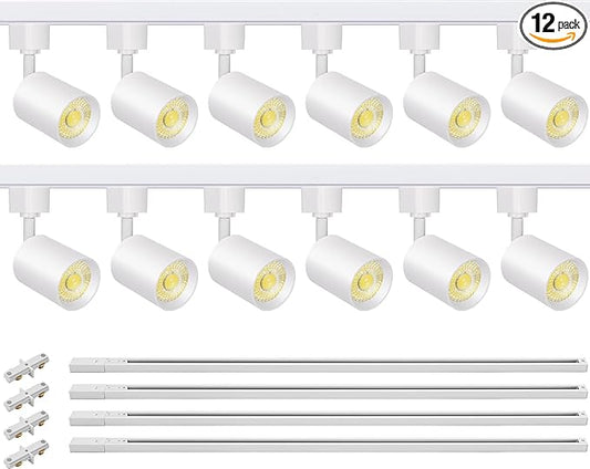 VANoopee 12-Light LED Track Lighting Kit with 13FT H Type Track Lighting Rail, Dimmable LED Track Light Heads Modern Kitchen Track Lighting Fixtures Ceiling Spot Light 3000K 24° CRI90+ 10W 800lm White