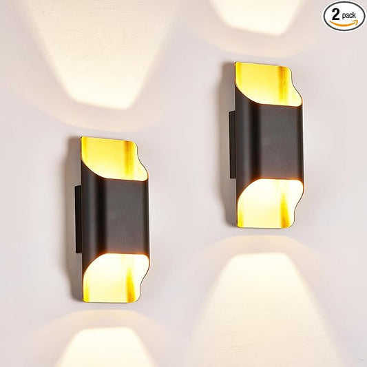 Balck Gold Wall Lights for Up and Wall Light, 5%-100% Dimmable, Modern Porch Light, IP65 Waterproof, 120V, 12W, 2700K-5000K 5Color Selectable CRI90+, ETL FCC