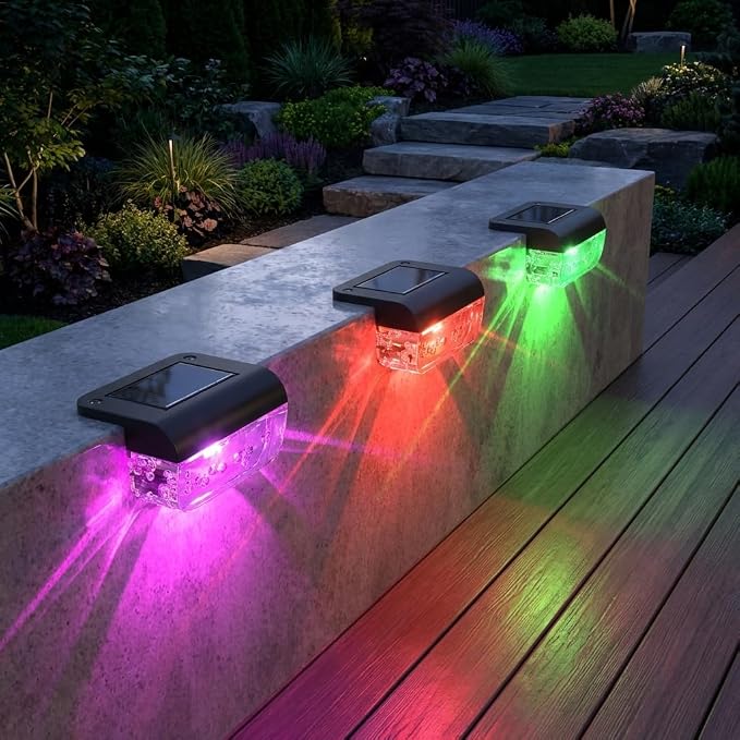 Eyrosa Solar Deck Lights Outdoor Waterproof Multicolor 12 Pack | Solar Lights for Outside, Stairs, Step, Fence, Yard, Garden, Patio, Pool, Railing