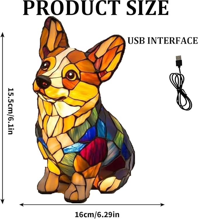 Corgi Lamps -Dogs Series Art Night Light, Retro Stained Resin Night Light, USB Cute Pet Dog LED Desk Lamp,Vintage Home Decor, Fun Gift for Dog Lover(Corgi)
