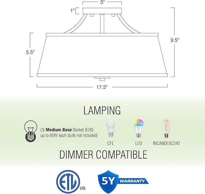 Kira Home Zoey 18" Modern 3-Light Semi-Flush Mount Ceiling Light Fixture + White Fabric Shade, Warm Brass Finish