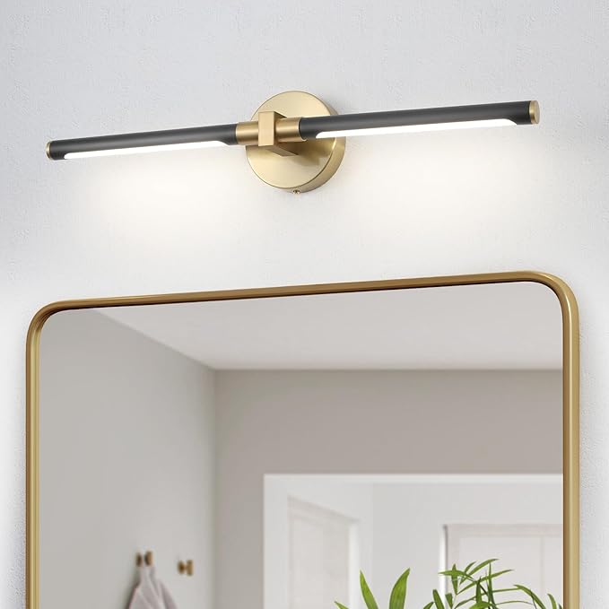 2026 Upgrade Black and Gold Vanity Light, 18W Brighter 24" Gold Bathroom Light Fixtures Linear Modern LED Bathroom Vanity Lighting Fixtures Over Mirror Light Bar Sconce, 360° Rotable 4000K CRI 90+