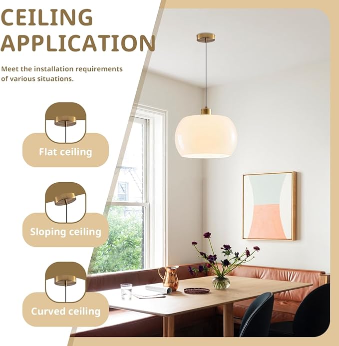 3 Pack Hanging Light Glass Kitchen Island Pendant Light with White Globe Shade, Adjustable Gold Ceiling Pendant Lighting for Dining Room Bedroom, E26 Base, Bulb not Included