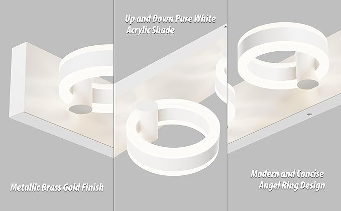 LED Bathroom Light Fixtures, 24inch White Vanity Lights, Modern 3 Light Acrylic Wall Sconces, 350° Rotatable Wall Lighting Fixture Over Mirror
