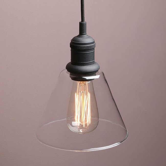Yosoan 1-Light Vintage Edison Hanging Pendant Light, Mini Semi Flush Mount Light Fixture Funnel Flared Clear Glass Shade for Kitchen Bathroom Porch Living Room Dinning Room Hotels Bar Island(Black)
