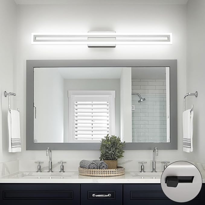 SOLFART Bathroom Lighting Fixtures Brushed Nickel Led Modern Vanity Light 40 Inch 5 Color Adjustable 5CCT