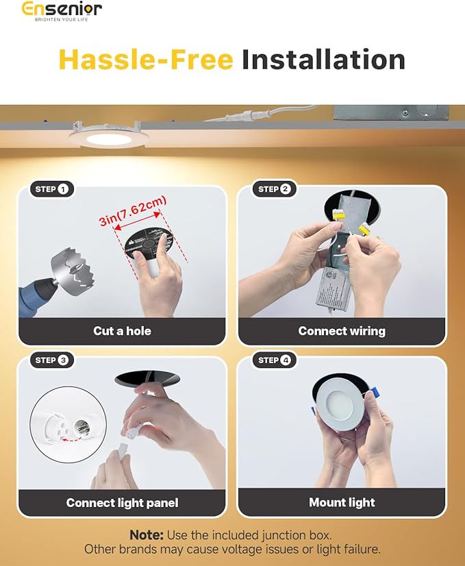 Ensenior 24 Pack 3 Inch LED Recessed Ceiling Light, Dimmable, 2700K-5000K 5CCT, 500LM 6W 120V, High Brightness Dimmable Canless Wafer Downlight - ETL&FCC&IC