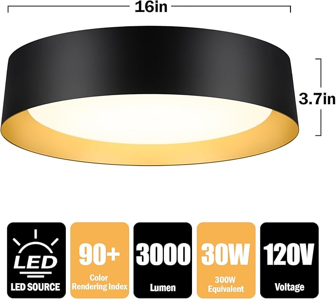 BrightHome 16in Flush Mount LED Ceiling Light, 30W(300W Equiv) 3000LM, 5CCT 2700K 3000K 4000K 5000K 6000K, Dimmable Modern Flush Mount Light for Bedroom, Bathroom, Hallway, Kitchen, White and Gold