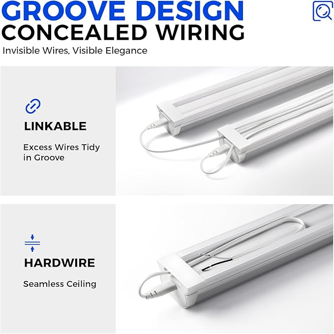 Barrina LED Shop Lights 4FT, 5000K Daylight White, 45W, 5000LM, Hidden Wiring, Linkable 4FT Light Fixture Cord with ON/Off, Frosted Cover, LED Ceiling Light for Workshop, Garage, Kitchen, 6 Packs